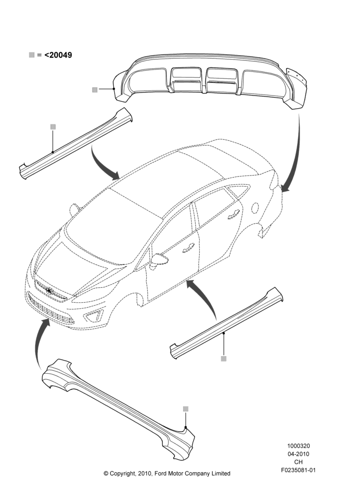 20B - Body Dress Up Kits - Front, 4 Door Sedan, Includes Front Fascia, Rear Fascia and Rocker Panels, Accessory, Set Of 4 Pieces; 26/APR/2010-18/JUL/2011