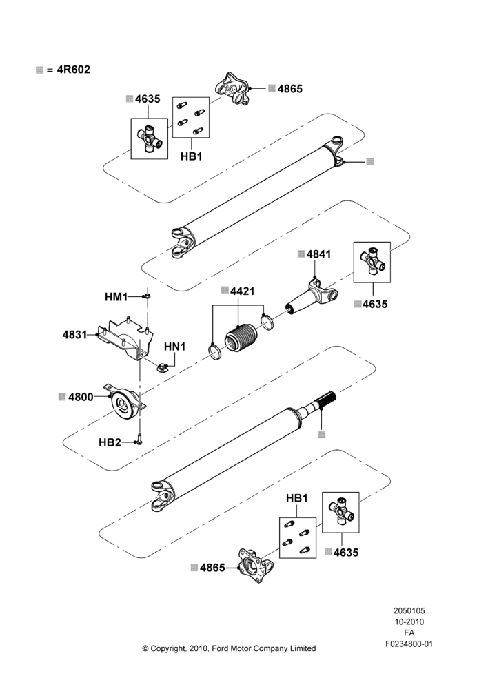 05AH - Drive Shaft - Rear Axle Drive, 142"/3607MM Wheelbase, 6.2L 16V OHC NA V8 Gas, Ford 250 Series, Ford 350 Series, LHD RWD, 2 Piece Driveshaft; 04/OCT/2010-05/JUL/2016