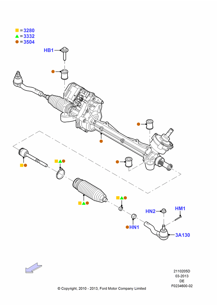 05D - Steering Gear, 3.0L 4V OHC V6 Duratec 230HP, 2.5L 4v PFI I4 Gas/Electric, 2.5L Duratec HE PFI (170PS); 30/APR/2010-29/JUL/2012