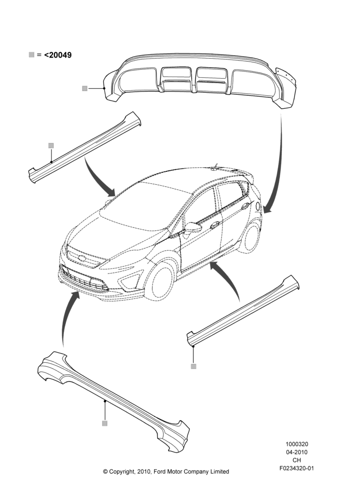 20A - Body Dress Up Kits - Front, 5 Door Sedan, Includes Front Fascia, Rear Fascia and Rocker Panels, Accessory, Set Of 4 Pieces; 26/APR/2010-18/JUL/2011