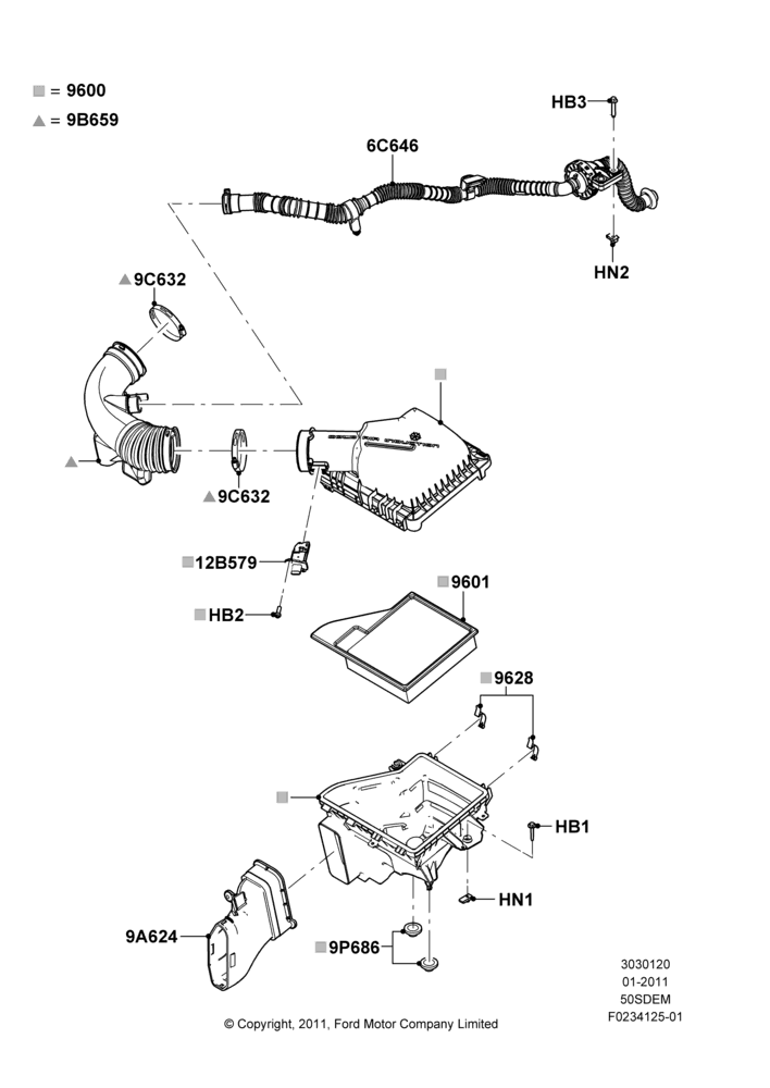 05B - Air Cleaner, 5.0L V8 32V DOHC EFI Modular; 03/FEB/2011-27/JUN/2014
