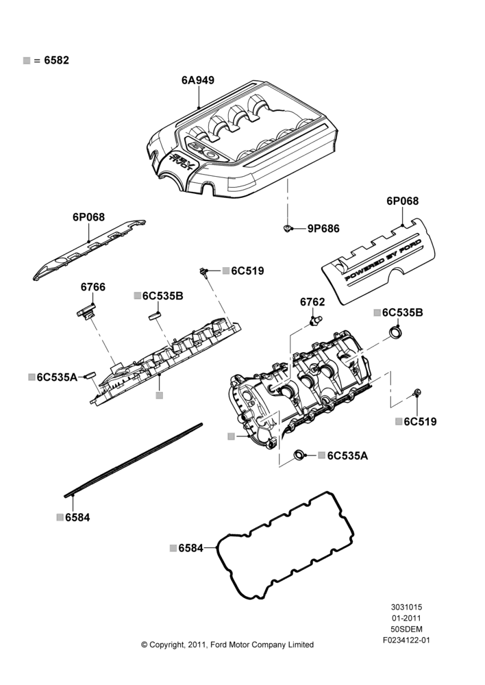 15B - Cylinder Head Cover, 5.0L V8 32V DOHC EFI Modular; 03/FEB/2011-27/JUN/2014
