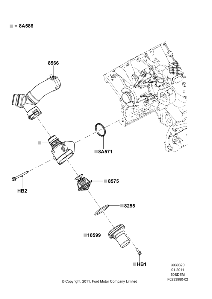20B - Thermostat/Housing & Related Parts, 5.0L V8 32V DOHC EFI Modular; 03/FEB/2011-27/JUN/2014