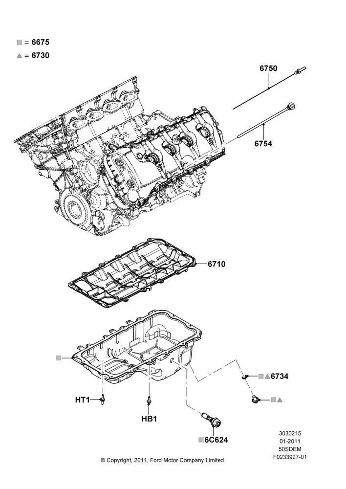 15B - Oil Pan/Oil Level Indicator, 5.0L V8 32V DOHC EFI Modular; 03/FEB/2011-27/JUN/2014