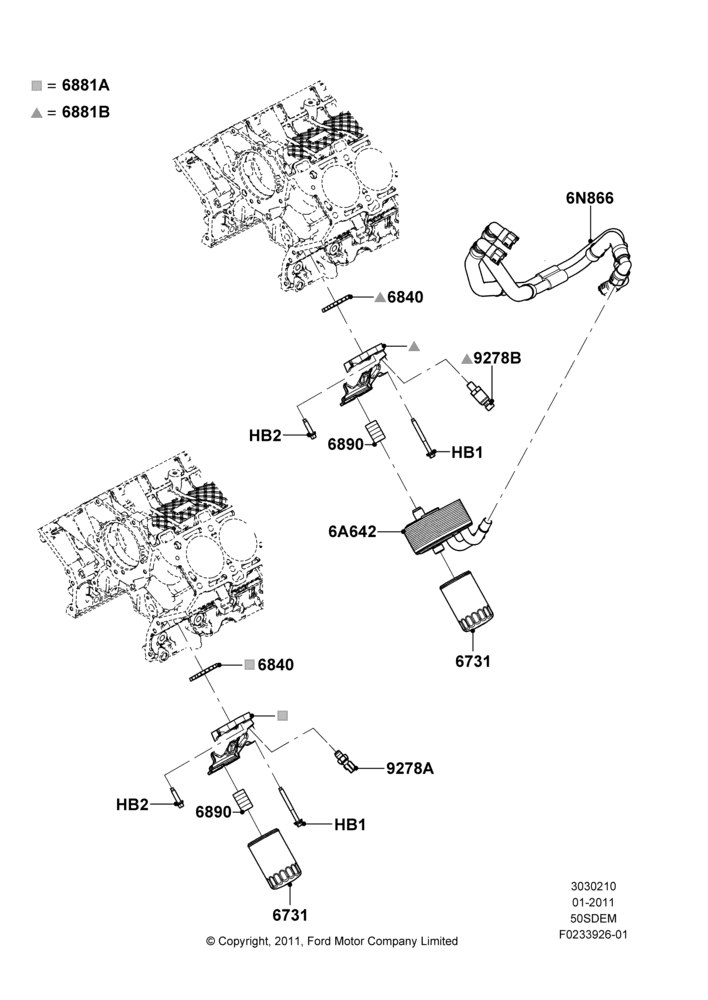 10B - Oil Cooler and Filter, 5.0L V8 32V DOHC EFI Modular; 03/FEB/2011-27/JUN/2014