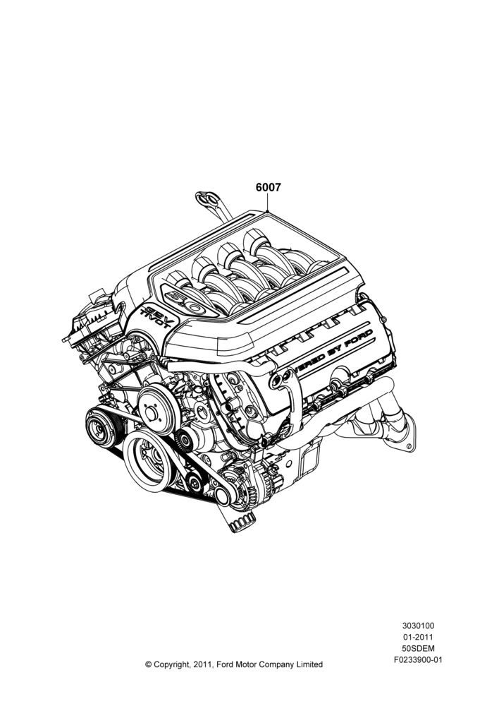 00B - Engine Assy Fully Dressed, 5.0L V8 32V DOHC EFI Modular; 03/FEB/2011-27/JUN/2014