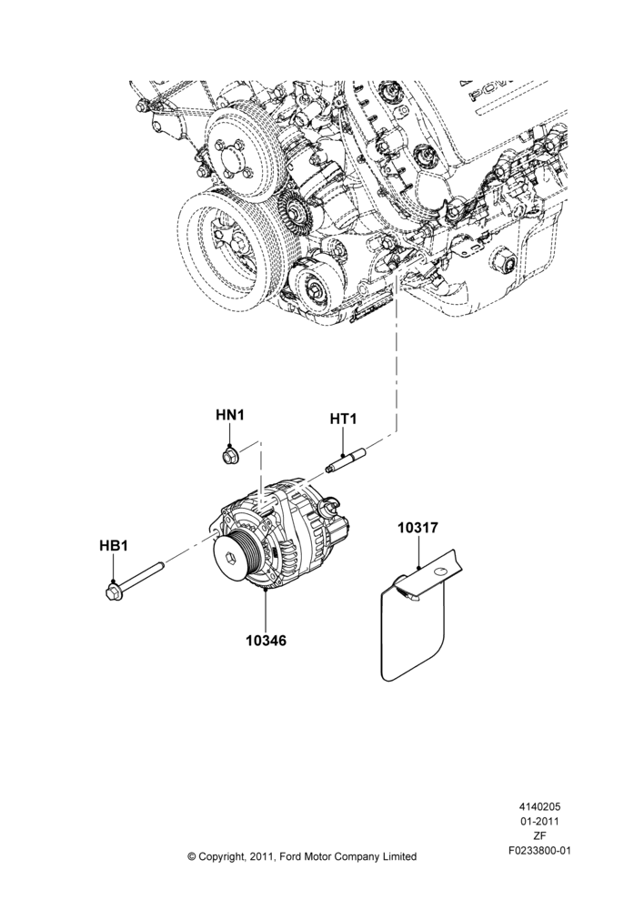 05F - Alternator and Mountings, 5.0L V8 32V DOHC EFI Modular; 03/FEB/2011-27/JUN/2014