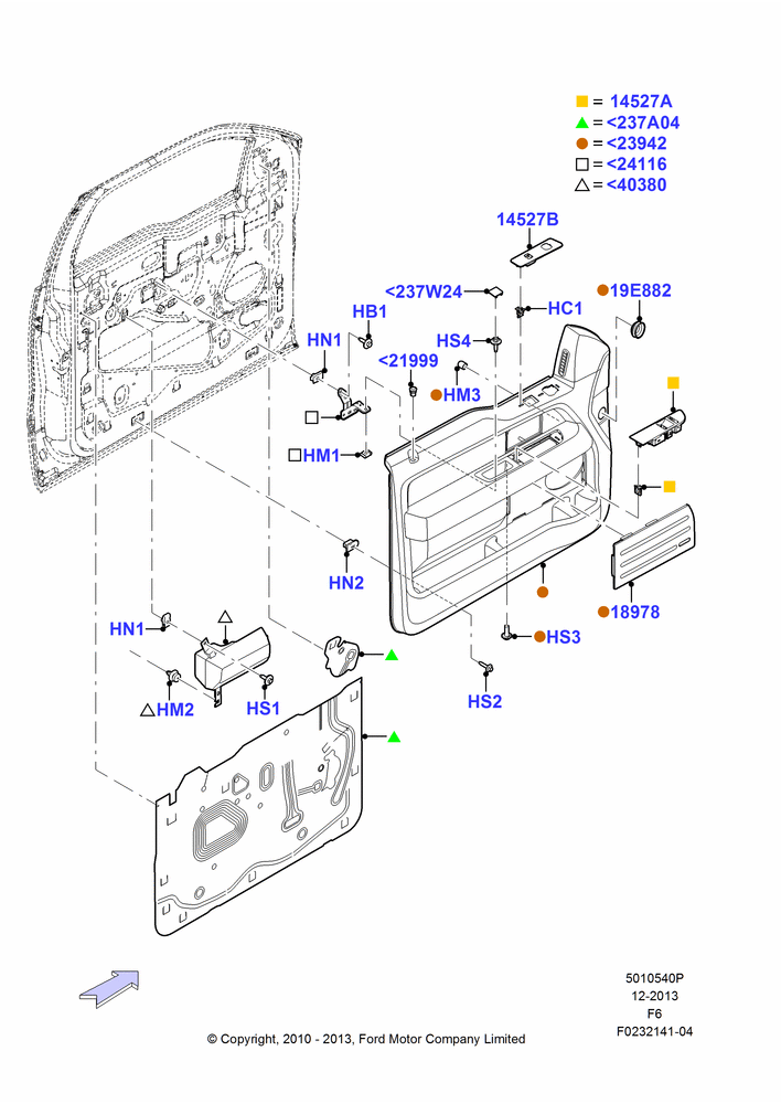 40P - Front Door Trim Panels, With Power Front Windows; 03/NOV/2010-23/DEC/2014
