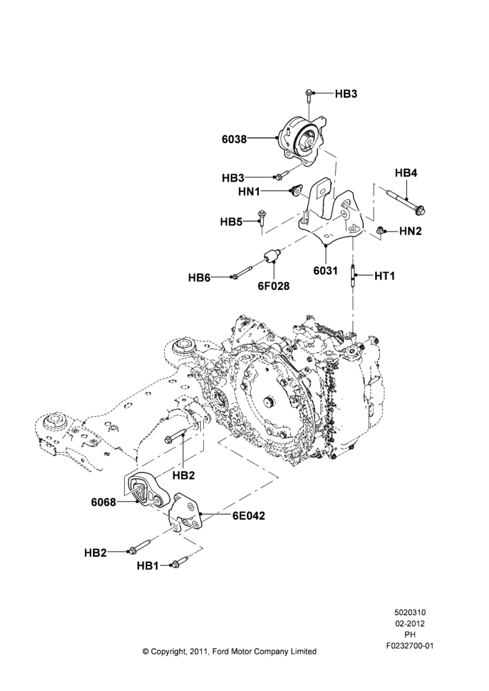 10C - Transmission Mounting, 2.0L EcoBoost (240PS); 06/FEB/2012-01/MAR/2019