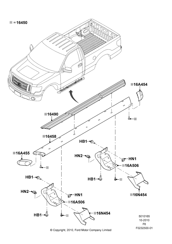 65AE - Running Boards/Side Steps, Regular Cab, With Color Keyed Running Boards; 03/NOV/2010-23/DEC/2014