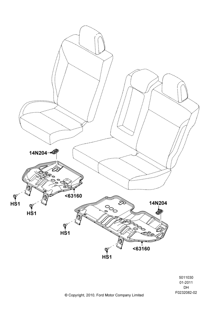 30A - Rear Seat Base, SE, ST Version, Series 66, With Two Piece Rear Seat Cushion, S Series, Sel Version; 31/JAN/2011-08/DEC/2014