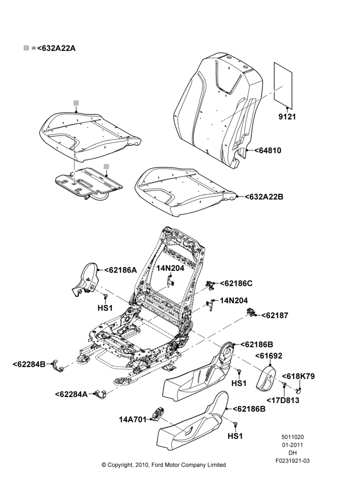 20C - Front Seat Pads/Valances & Heating, Less Temp Control Driver Seat, Less Temp Control Passenger Seat, With High Back Front Seats; 31/JAN/2011-08/DEC/2014