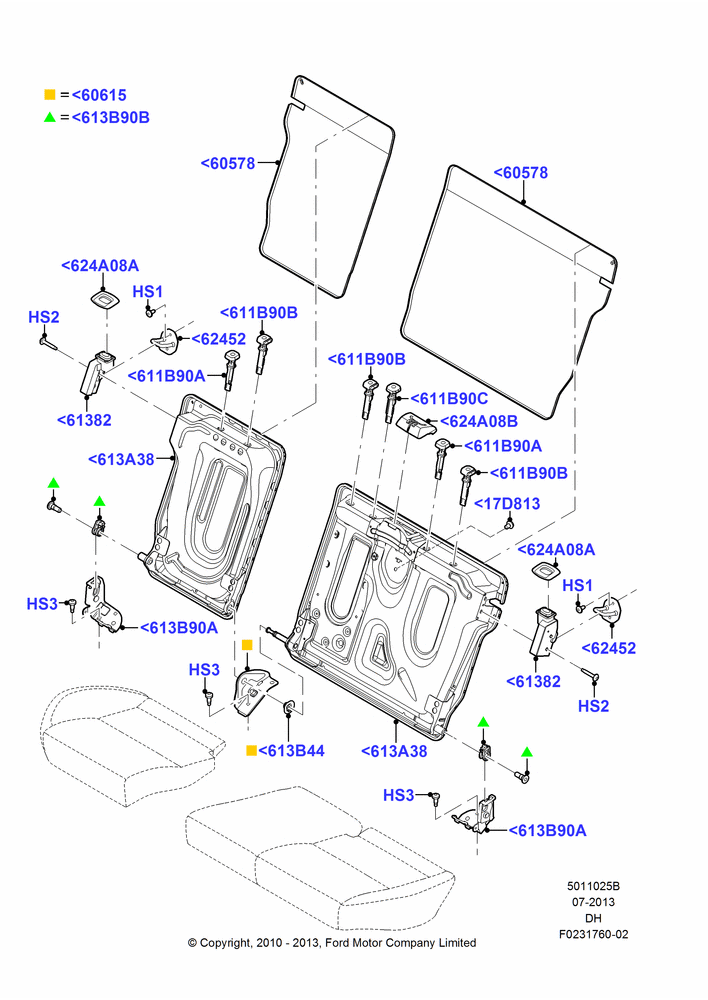 25B - Rear Seat Back, Less Rear Seat Center Armrest, With 60:40 Split - Folding Rr Seat; 31/JAN/2011-08/DEC/2014