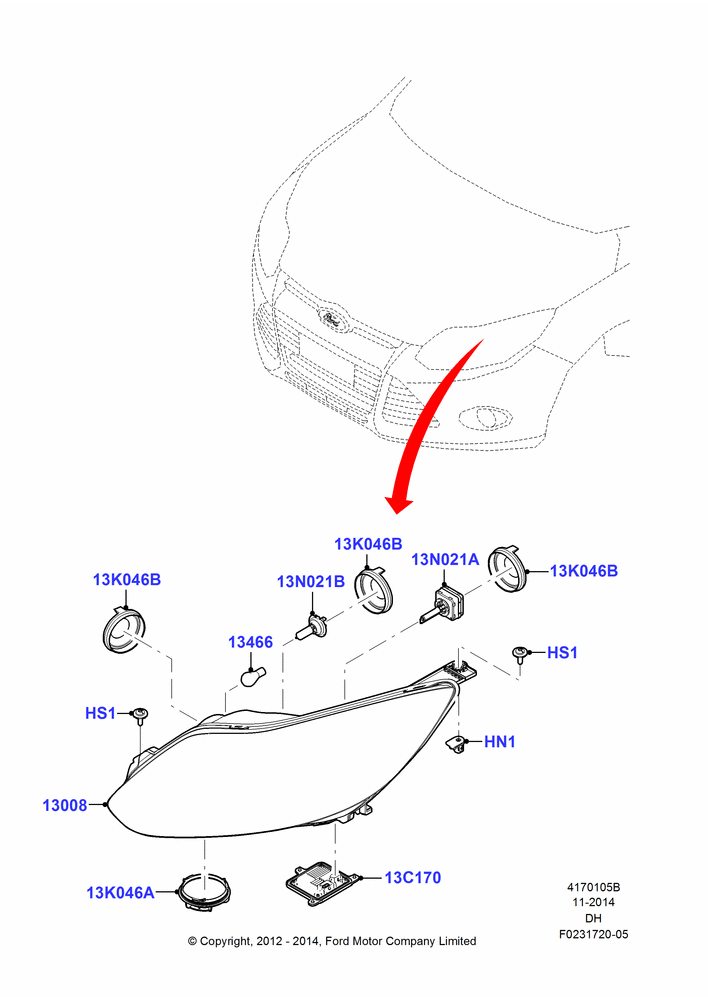 05B - Headlamps and Front Flasher Lamps, High Intensity Discharge Headlamp, BEV Version; 19/MAR/2012-08/DEC/2014