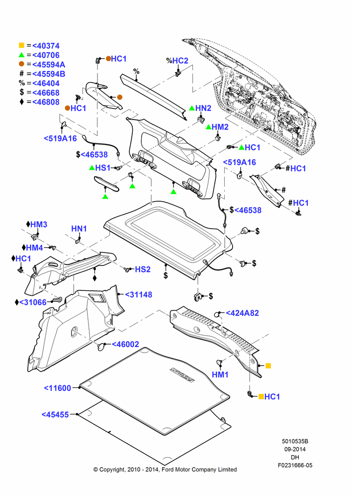 35B - Load Compartment Trim, 5 Door Sedan, SE, ST Version, Series 66, Sel Version; 31/JAN/2011-08/DEC/2014