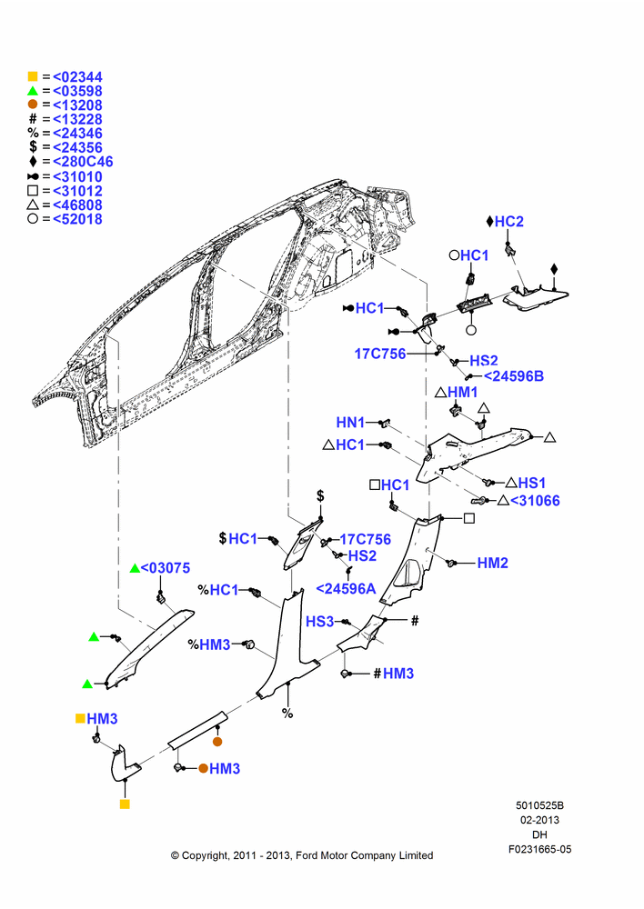 25B - Side Trim, 5 Door Sedan, Less ST Version; 31/JAN/2011-04/MAY/2018