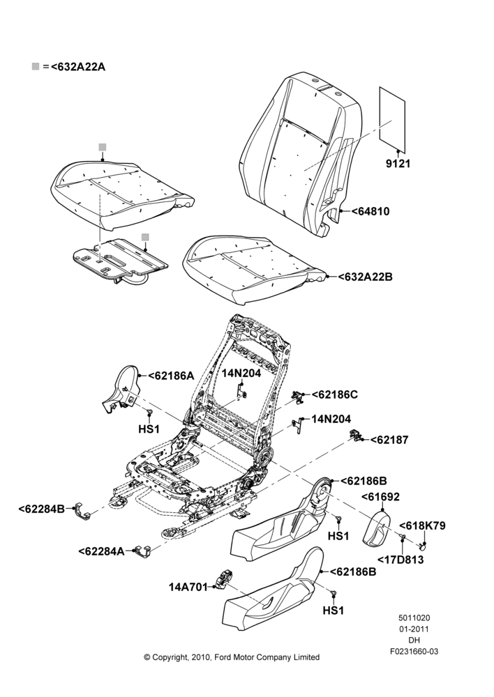 20A - Front Seat Pads/Valances & Heating, Less Temp Control Driver Seat, Less Temp Control Passenger Seat, With Low Back Front Seats; 31/JAN/2011-08/DEC/2014