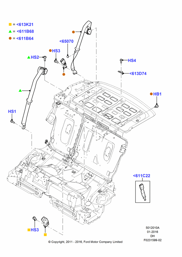 10A - Rear Seat Belts, 4 Door Sedan; 31/JAN/2011-08/DEC/2014
