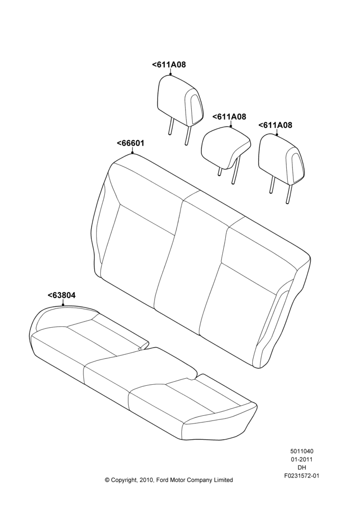 40A - Rear Seat Covers, With Full Fold-Down Rear Seat; 31/JAN/2011-08/DEC/2014