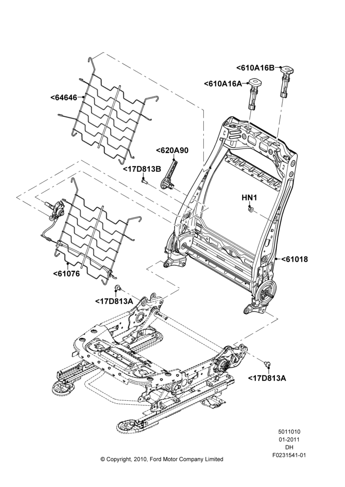 10A - Front Seat Back, With Low Back Front Seats, Driver Seat Recliner - Lever; 31/JAN/2011-08/DEC/2014
