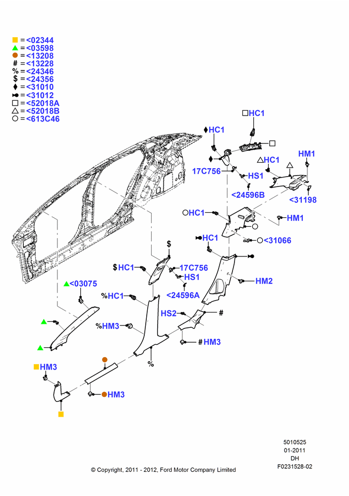 25A - Side Trim, 4 Door Sedan; 31/JAN/2011-04/MAY/2018