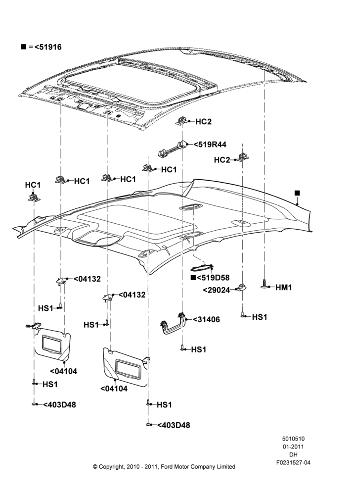 10A - Headlining and Sun Visors, 4 Door Sedan; 31/JAN/2011-08/DEC/2014