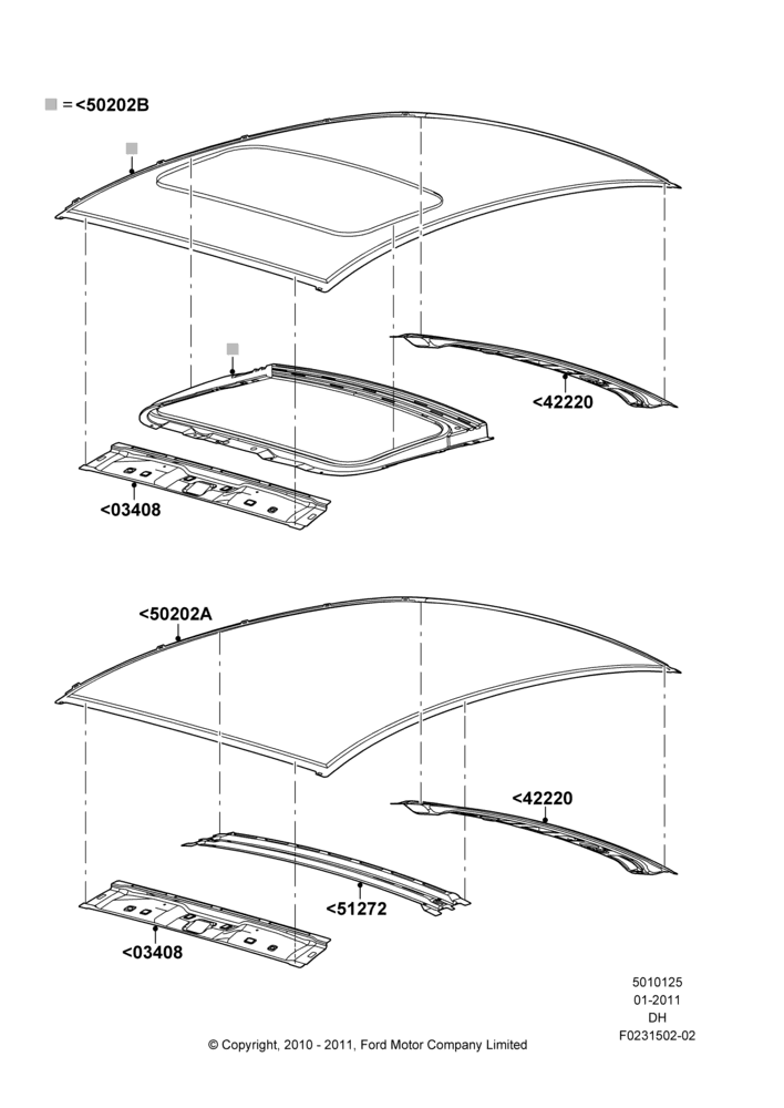 25A - Roof - Sheet Metal, 4 Door Sedan; 31/JAN/2011-04/MAY/2018