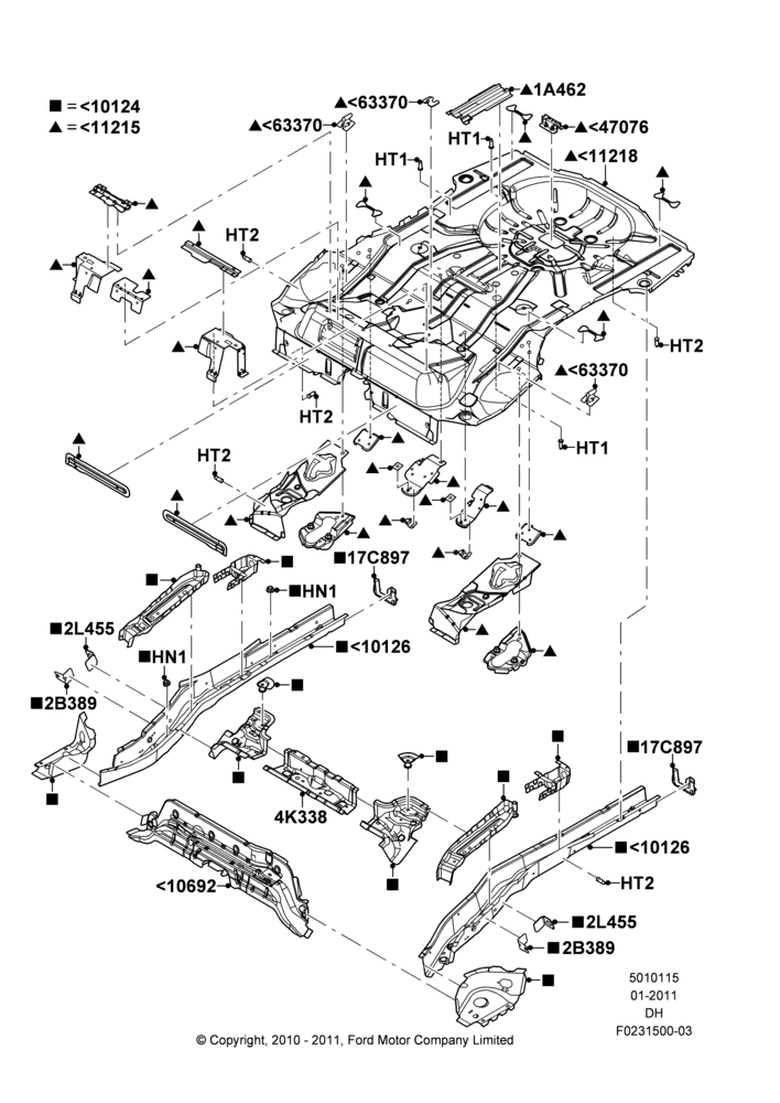 15A - Floor Pan - Center and Rear, 4 Door Sedan; 31/JAN/2011-04/MAY/2018