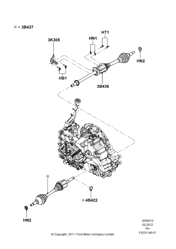 10C - Drive Shaft - Front Axle Drive, 2.0L EcoBoost (240PS); 09/JUL/2012-01/MAR/2019