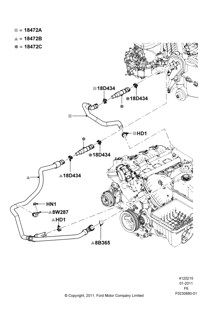15J - Heater Hoses, 3.5L V6 Gas DOHC TIVCT; 03/JAN/2011-23/DEC/2014