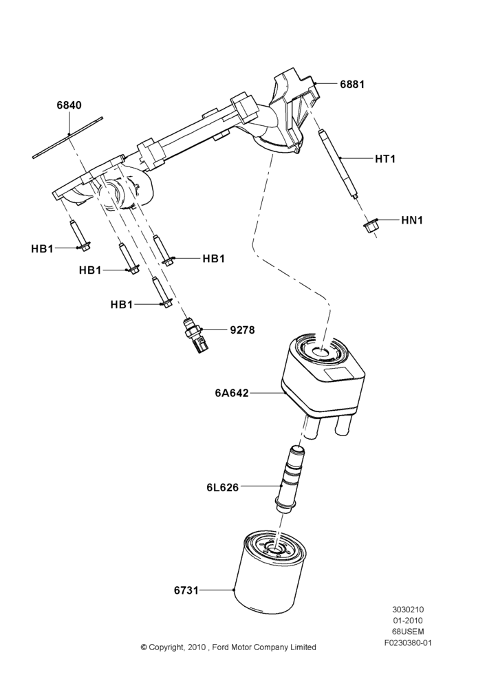 10C - Oil Cooler and Filter, 6.8L Gas EFI V10; 19/JAN/2010