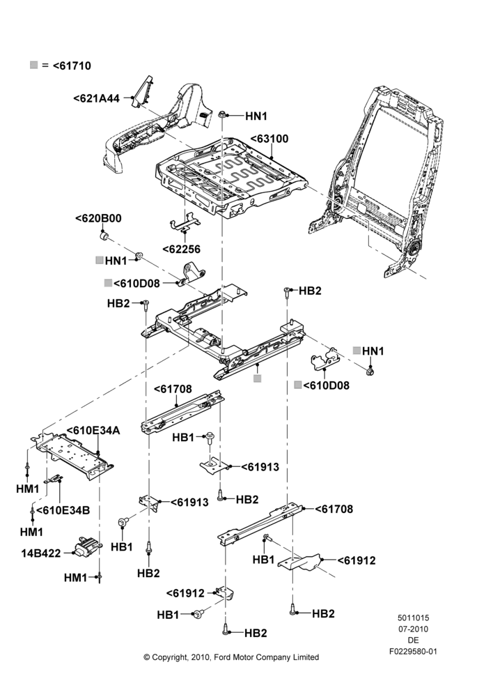 15X - Front Seat Base, Ford Division Derivative, With Pass 4 Way Power Seat Adjuster; 26/JUL/2010-29/JUL/2012