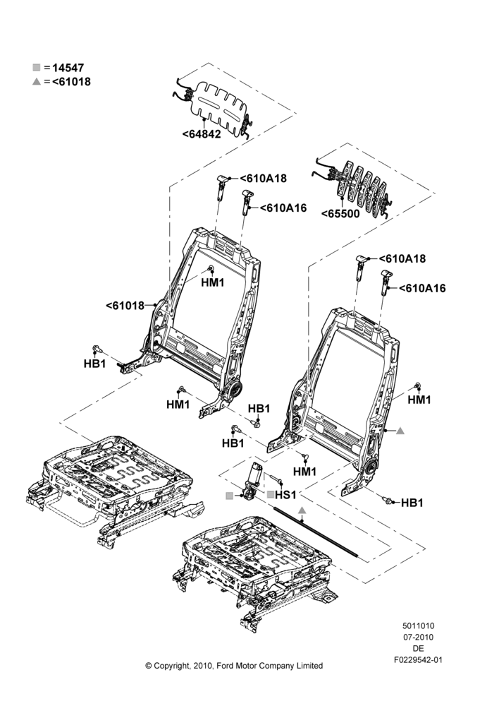 10V - Front Seat Back, Ford Division Derivative, With Driver 8 Way Pwr.Seat Adjuster, With LH Electric Lumbar Support, With Pass. 2 Way Manual Seat Adjust; 26/JUL/2010-29/JUL/2012