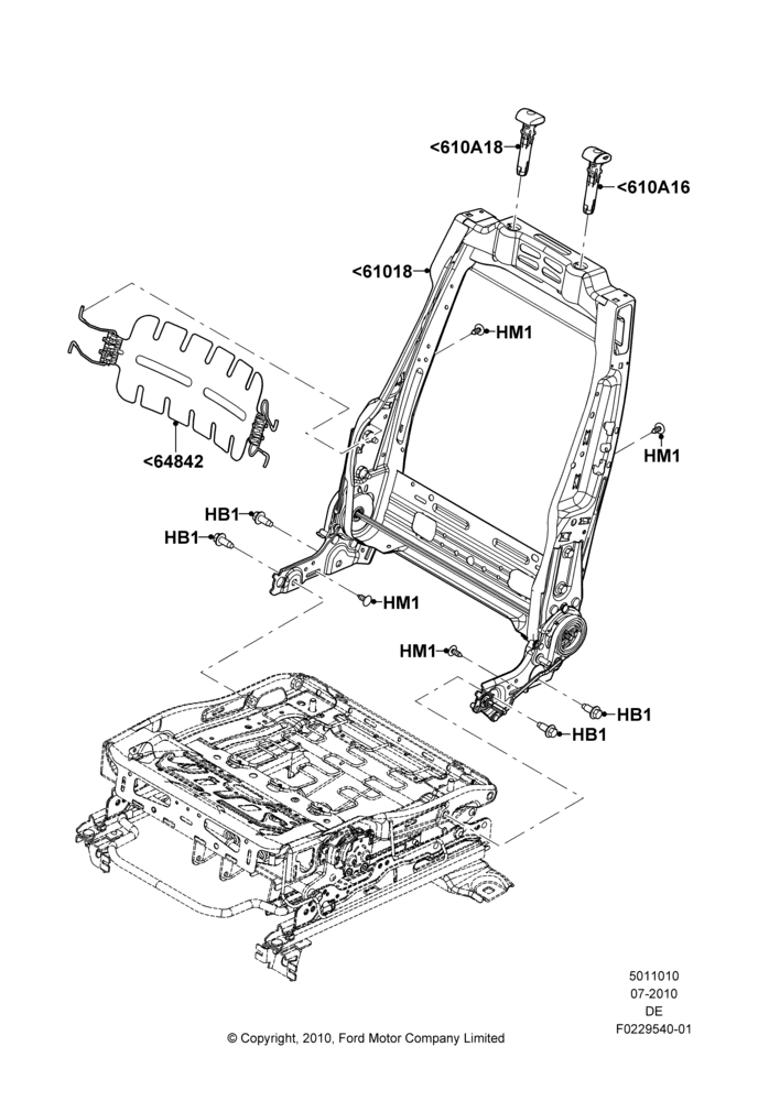10T - Front Seat Back, Ford Division Derivative, With Driver 4 Way Mnl.Seat Adjuster, With Pass. 2 Way Manual Seat Adjust; 26/JUL/2010-29/JUL/2012