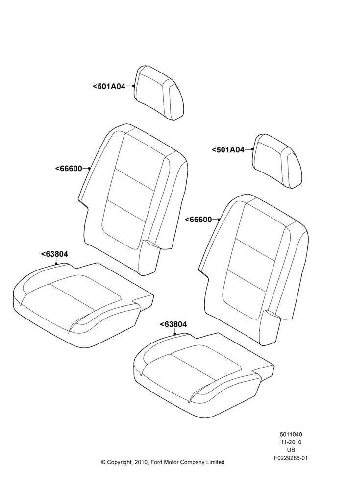 40D - Rear Seat Covers, With 2nd Row Quad Power Fold Seat; 04/OCT/2010-04/MAY/2015