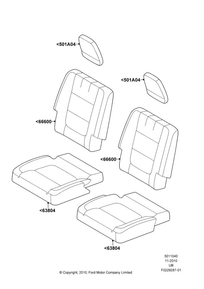 40E - Rear Seat Covers, With Third Row Split Bench Seat; 04/OCT/2010-04/MAY/2015