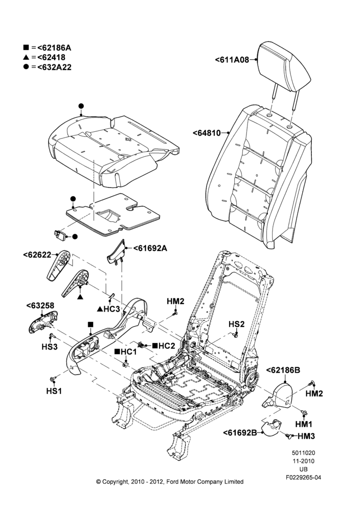 20D - Front Seat Pads/Valances & Heating, With Pass. 2 Way Manual Seat Adjust; 04/OCT/2010-04/MAY/2015