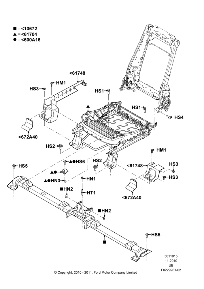 15D - Front Seat Base, With Pass. 2 Way Manual Seat Adjust; 04/OCT/2010-04/MAY/2015