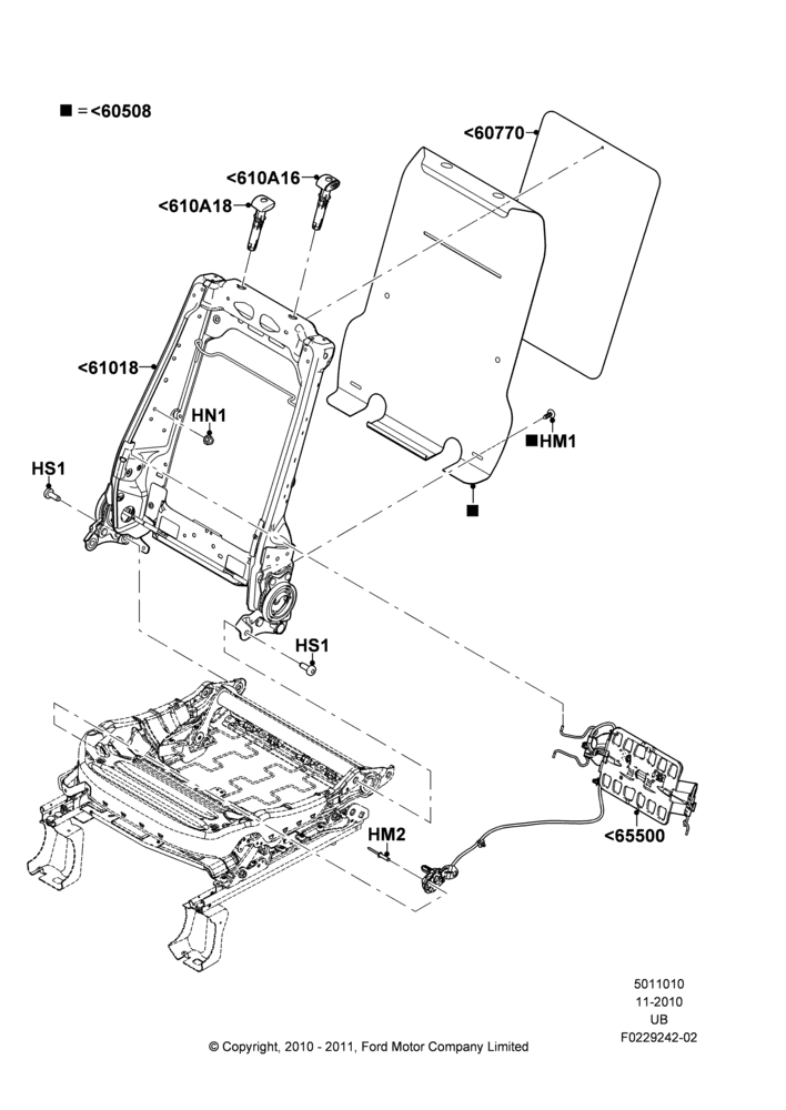 10E - Front Seat Back, With Pass 6 Way Power Seat Adjuster; 04/OCT/2010-04/MAY/2015