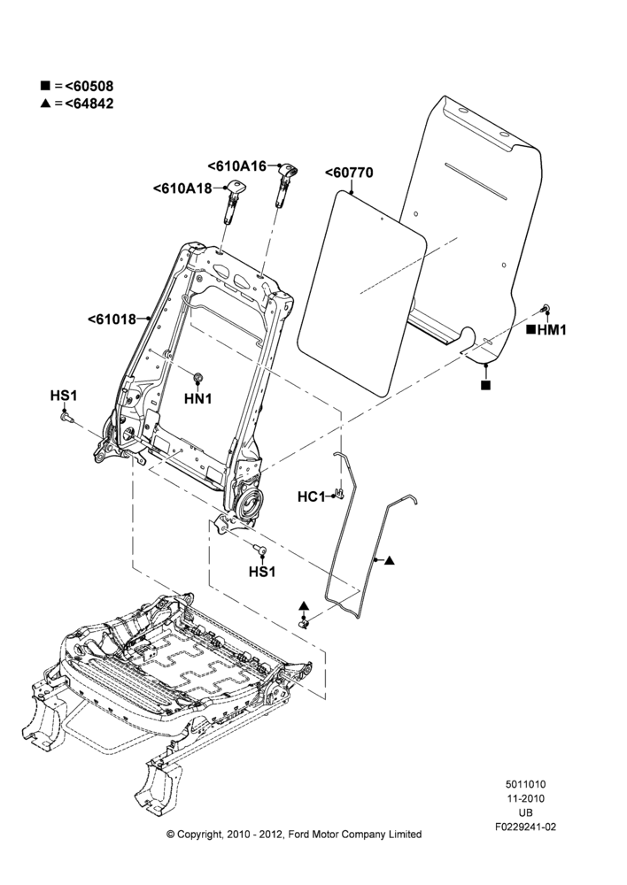 10D - Front Seat Back, With Pass. 2 Way Manual Seat Adjust; 04/OCT/2010-04/MAY/2015