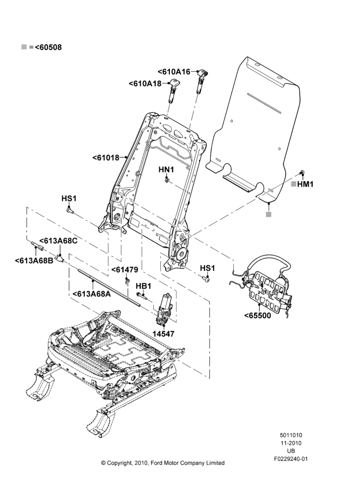 10C - Front Seat Back, With Driver 10 Way Pwr Seat Adjust; 04/OCT/2010-04/MAY/2015