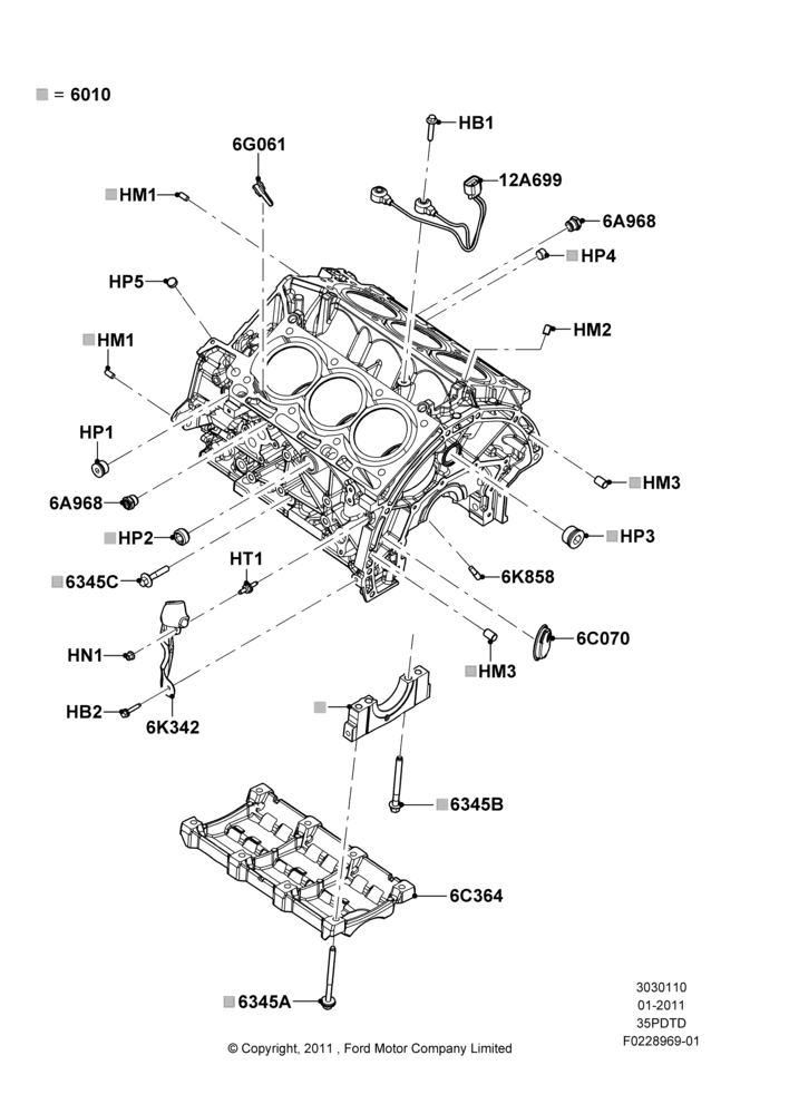 10C - Cylinder Block and Plugs, 3.5L V6 Gas DOHC TIVCT; 03/JAN/2011-23/DEC/2014