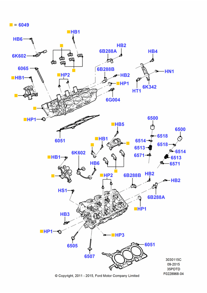 15C - Cylinder Head, 3.5L V6 Gas DOHC TIVCT; 03/JAN/2011-20/AUG/2012
