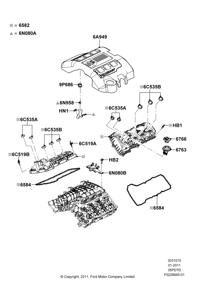 15C - Cylinder Head Cover, 3.5L V6 Gas DOHC TIVCT; 03/JAN/2011-20/AUG/2012