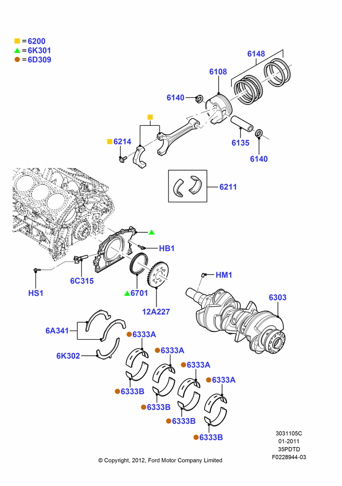 05C - Crankshaft/Pistons and Bearings, 3.5L V6 Gas DOHC TIVCT; 03/JAN/2011-23/DEC/2014