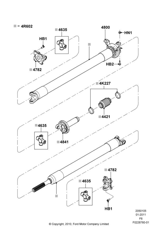 05AA - Drive Shaft - Rear Axle Drive, 3.5L V6 Gas DOHC TIVCT, LHD RWD, 2 Piece Driveshaft; 03/JAN/2011-23/DEC/2014