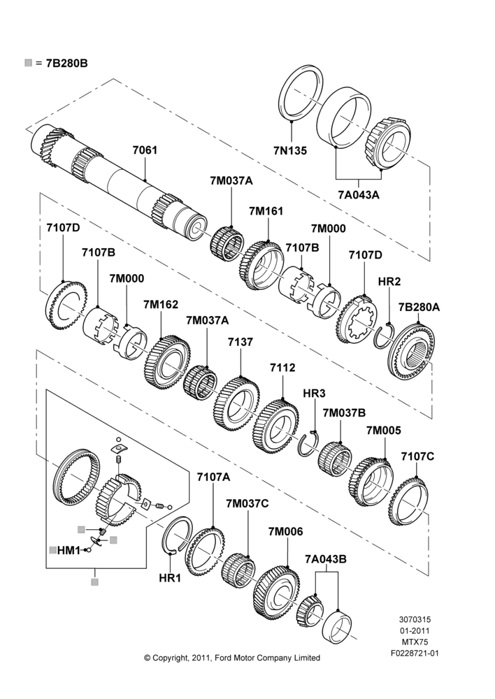 15G - Output Shaft, Gear Sets & Bearings, 5-Speed Manual Trans - MTX75; 31/JAN/2011-04/MAY/2018