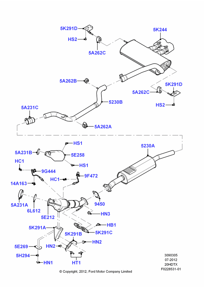 05A - Exhaust System, 2.0L EcoBoost (240PS); 30/JUL/2012-04/MAY/2018