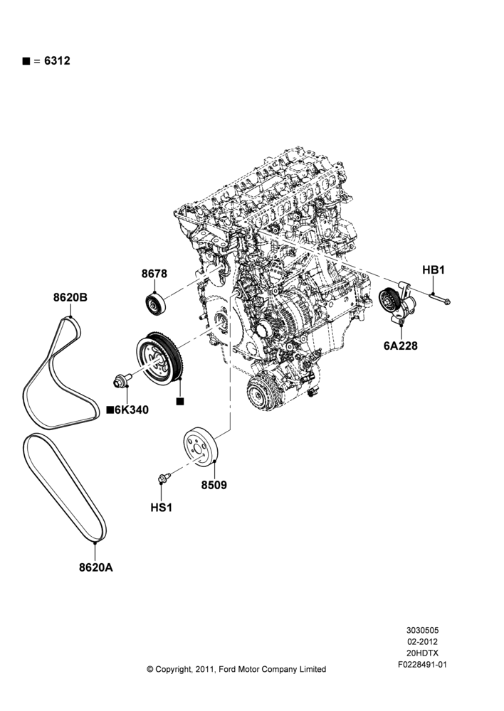 05A - Pulleys and Drive Belts, 2.0L EcoBoost (240PS); 30/JUL/2012-04/MAY/2018