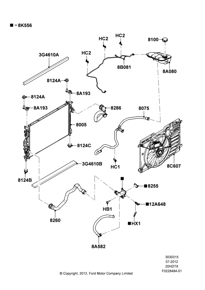 15A - Radiator/Coolant Overflow Container, 2.0L EcoBoost (240PS); 30/JUL/2012-04/MAY/2018